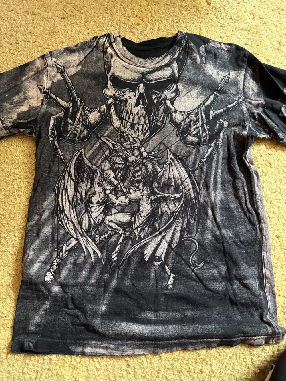 Affliction Black and Gray Demon Skull Graphic Tee
